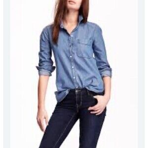 Old Navy Womens Large Long Sleeve Denim  Button Up Shirt Top Classic Shirt